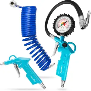 Poppstar Druckluftzubehör Set: Reifenfüller (0-16 bar, Schlauch: 340 mm), Druckl