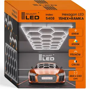 Garagenlampe Hexagon LED 298x209 cm – 15er Set Werkstattbeleuchtung 696W 6500K K