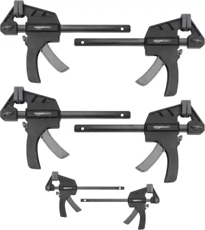 Amazon Basics 6 Stück, Einhandzwinge, 2 Stück 10,16 cm, 4 Stück 15,24 cm, Schwar