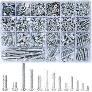 1080 Stk M3 M4 M5 M6 Schraubenset mit Sechskantmuttern und Unterlegscheiben, Lin