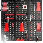 tectake® Werkzeug Lochwand aus Metall, 240 x 60 x 2 cm, Werkzeugwand Lochplatte, inkl. Werkzeughalter Set Haken und Halterungen, Wandregal Regalsystem für Werkbank, Garage, Werkstatteinrichtung - 6tlg