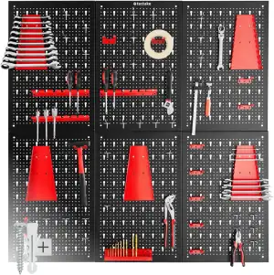 tectake® Werkzeug Lochwand aus Metall, 240 x 60 x 2 cm, Werkzeugwand Lochplatte,
