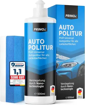 PRINOX Profi Autopolitur 500ml inkl. Polierschwamm für alle Lacke - Schwarz, Wei