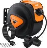MASKO® Automatik Kabeltrommel Verlängerungskabel 10m mit 3-Fach Anschluss 180° drehbar 1,5m Zulei...