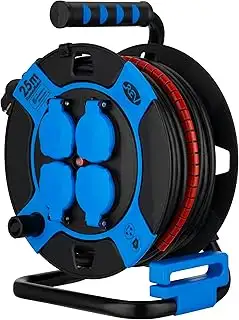 REV Kabeltrommel 25m Outdoor - mit Kabelschutz, 4 Schutzkontaktsteckdosen, IP44,