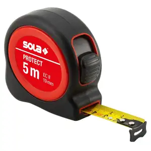 SOLA PROTECT - Bandmaß 5m / 19mm - robustes Rollbandmaß mit Gürtelclip - Stahlba