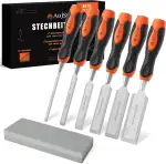 Stechbeitel Set für Holz 6tlg. inkl. Scharfes Stecheisen Set (6, 12, 19, 25, 32, 38mm) und Schlei...