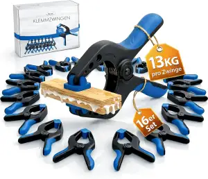 16er-Set Klemmzwingen mit einer Klemmkraft von 13kg & einer Spannweite von 7cm f