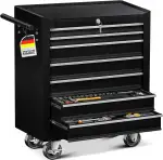 MASKO® Werkstattwagen rollbar 7 Schubladen abschließbar, mobiler Rollwagen zur Werkzeugaufbewahrung mit Schloss & Kugellager-Schubladen, Stabiler Werkstatt Trolley aus massiven Metall, Schwarz