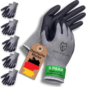 WOLFSFELLER Premium Arbeitshandschuhe Herren Gr 10 | 5 Paar robuste & komfortabl