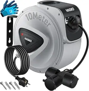 MASKO® Automatik Kabeltrommel Verlängerungskabel 10m mit 3-Fach Anschluss 180° d