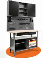 Ondis24 Werkstatteinrichtung Werkstatt Set Werkbank Fritz Hängeschrank Werkzeugwand Metall Schwarz Grau (Hängeschrank Kurt, 120 cm)