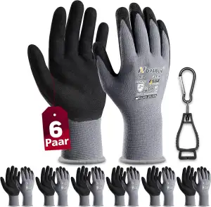 6 Paar Arbeitshandschuhe mit grip herren, mit Rutschfeste Nitril-Beschichtung Me