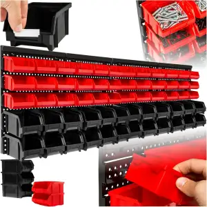 tectake® Werkstatt Wandregal, 62teilig, Stapelboxen, Kleinteilemagazin, Werkzeug