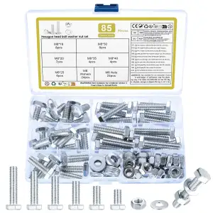 85 Stück M8 Schrauben Set, Sechskantschrauben Muttern Set, Gewindeschrauben Set,