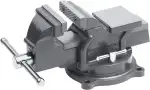 Meister Schraubstock - Drehbar - 125 mm Spannweite - Hochwertige Stahlbacken - Sicheres Fixieren von Werkstücken, Tischschraubstock mit Schutzbacken, Massiver Schraubstock aus Grauguss, 5144500