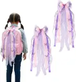 Schultütenschleife 2 Stück, 60×20cm Bandschleife – Zum Verzieren von Zuckertüte/Schultüte, Schulanfang & Einschulung Dekoration für Mädchen und Junge (rosa-lila)