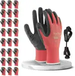 24 Paar Ogrifox Latex-besichtet Arbeitshandschuhe mit FUZZIO Handschuh-Klammern (XL-10, Schwarz)