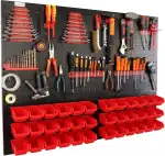 botle® Werkzeugwand Lochwand aus Metall, Stapelboxen + Wandregal + Werkzeughalter 63-tlg Set, Kle...