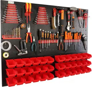 botle® Werkzeugwand Lochwand aus Metall, Stapelboxen + Wandregal + Werkzeughalte